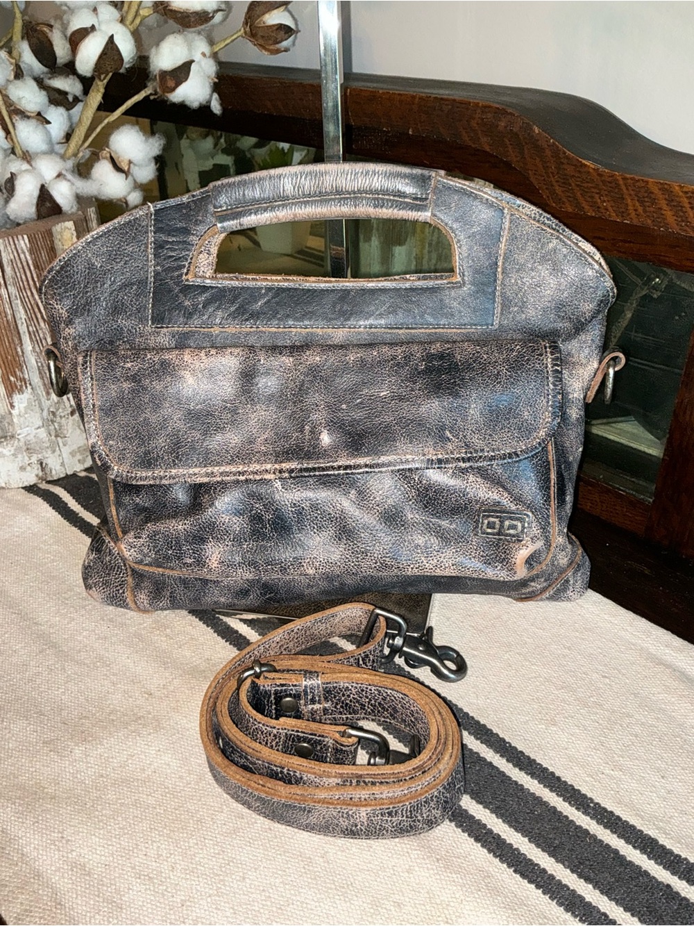 Bed Stu Leather Greenway Handbag Crossbody Bag Black Lux MSRP $265